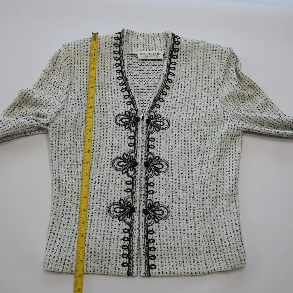 Vintage St John Collection Tweed Suit Sz 4 Made USA Navy White Black Accent - Picture 13 of 16